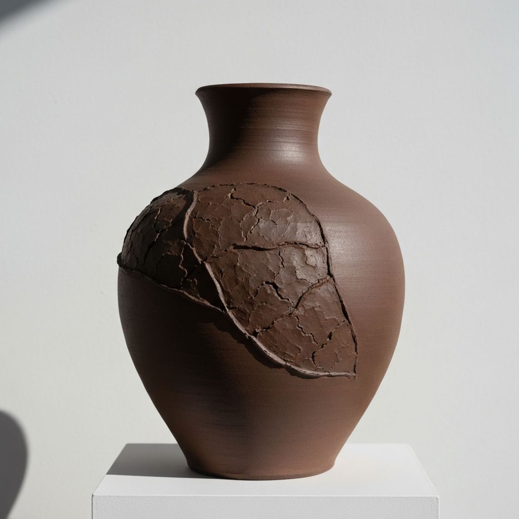 Handmade ceramic vase in warm studio light
